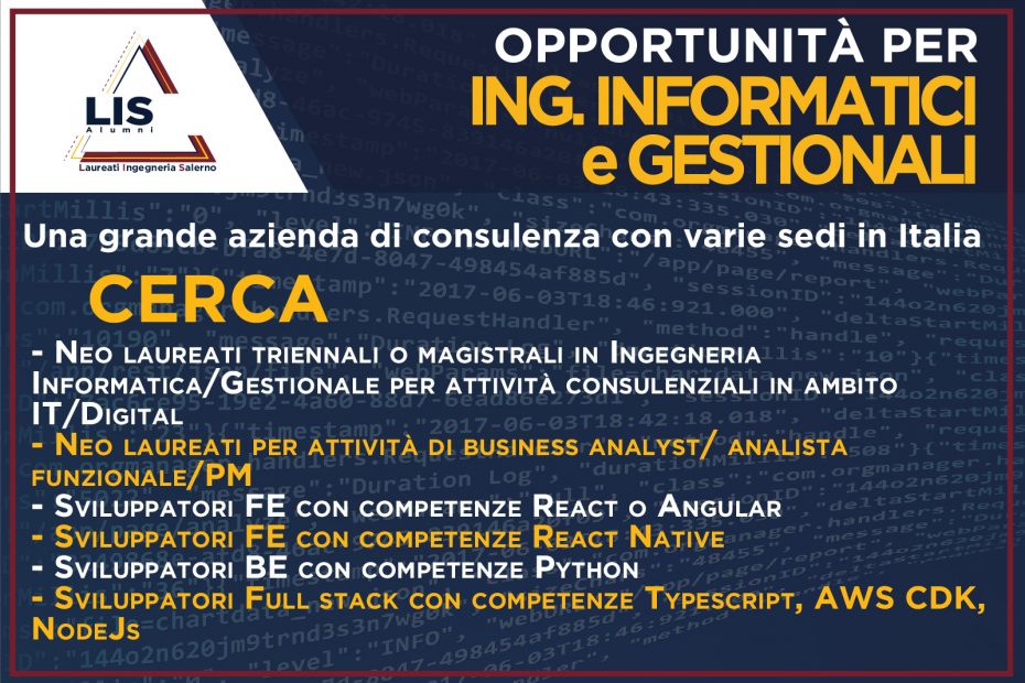 31 marzo 2021 - offerta per ingegneri informatici e gestionali